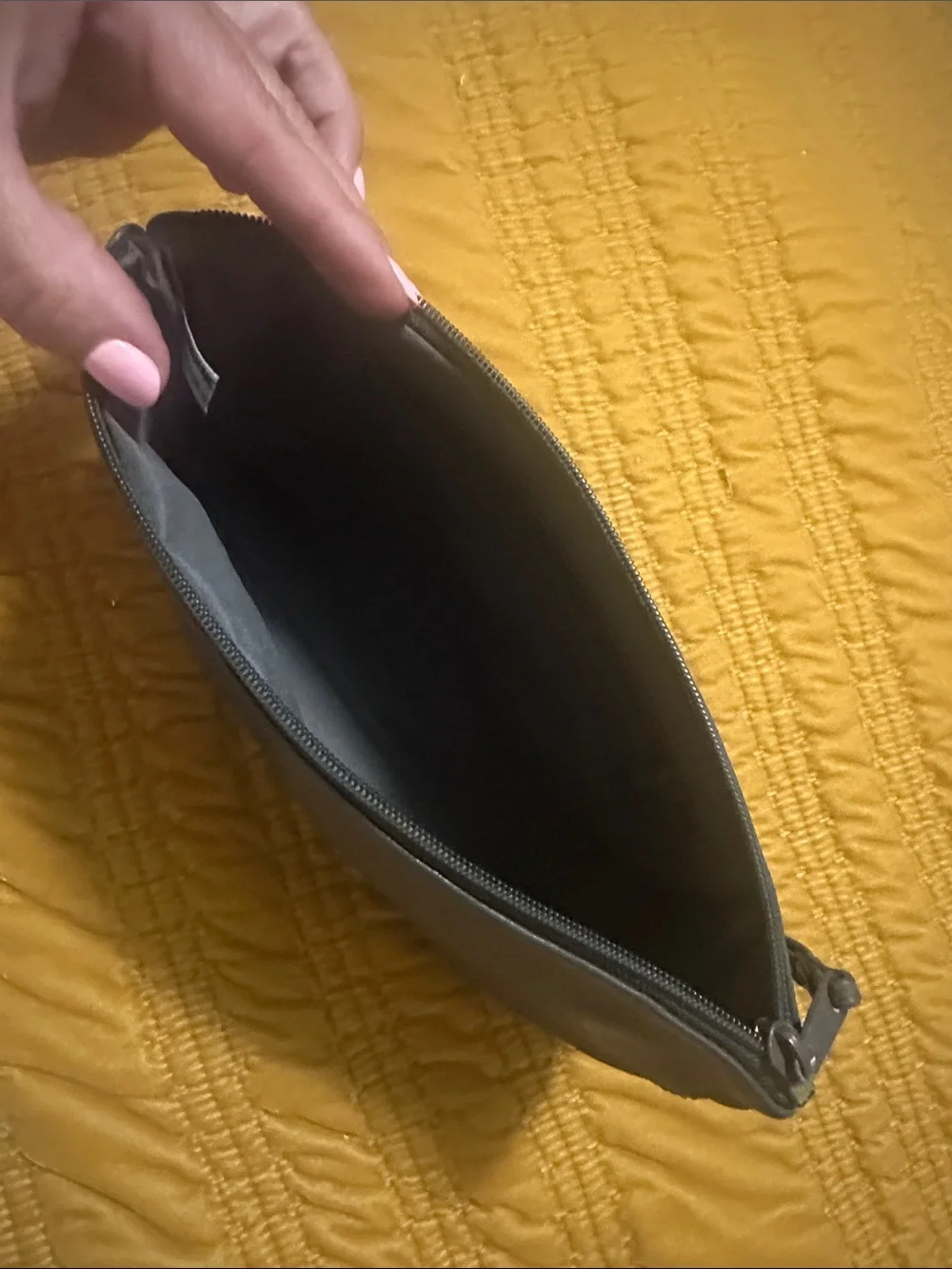 Sleek Gray Leather Wristlet Clutch with Strap
